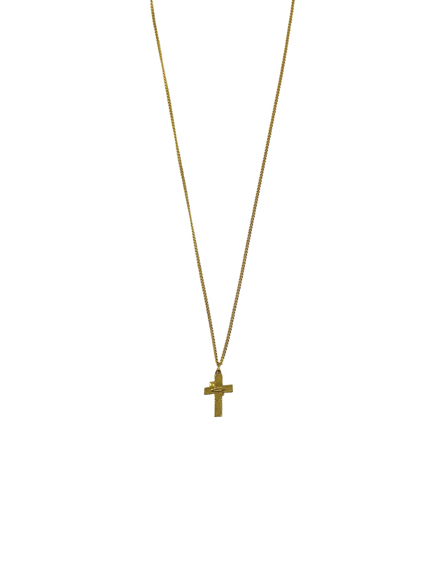 Gold Cross Purple Rose Accent Necklace