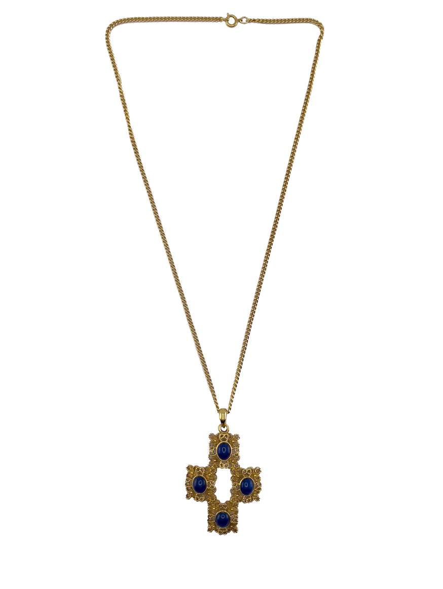Blue Stone Gold Cross Necklace