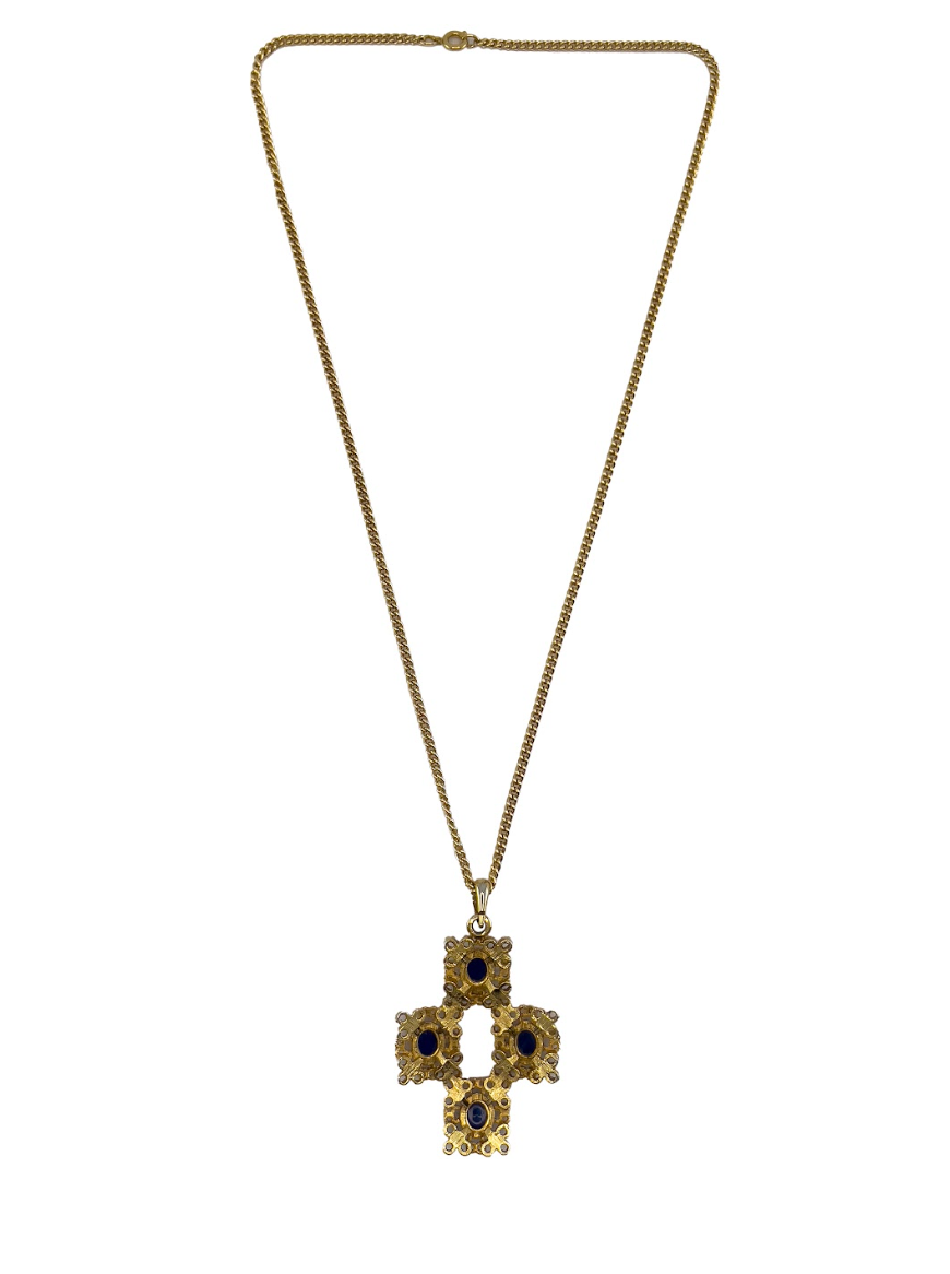 Blue Stone Gold Cross Necklace