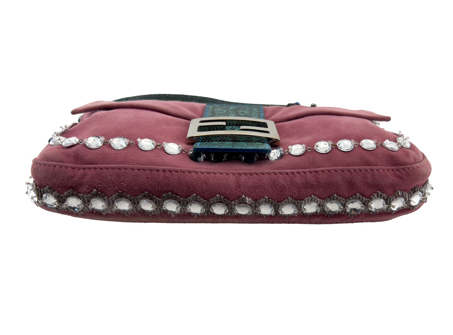 Rare Fendi Pink Suede Embellished Baguette