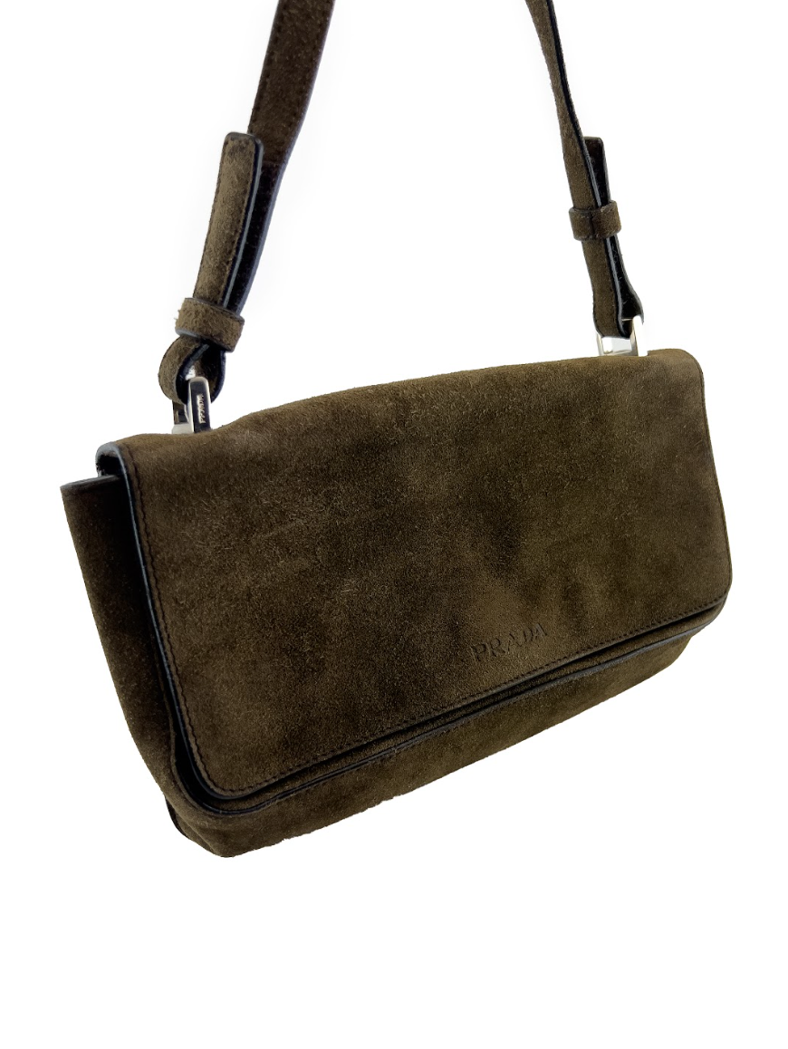 Prada Olive Suede Shoulder Bag